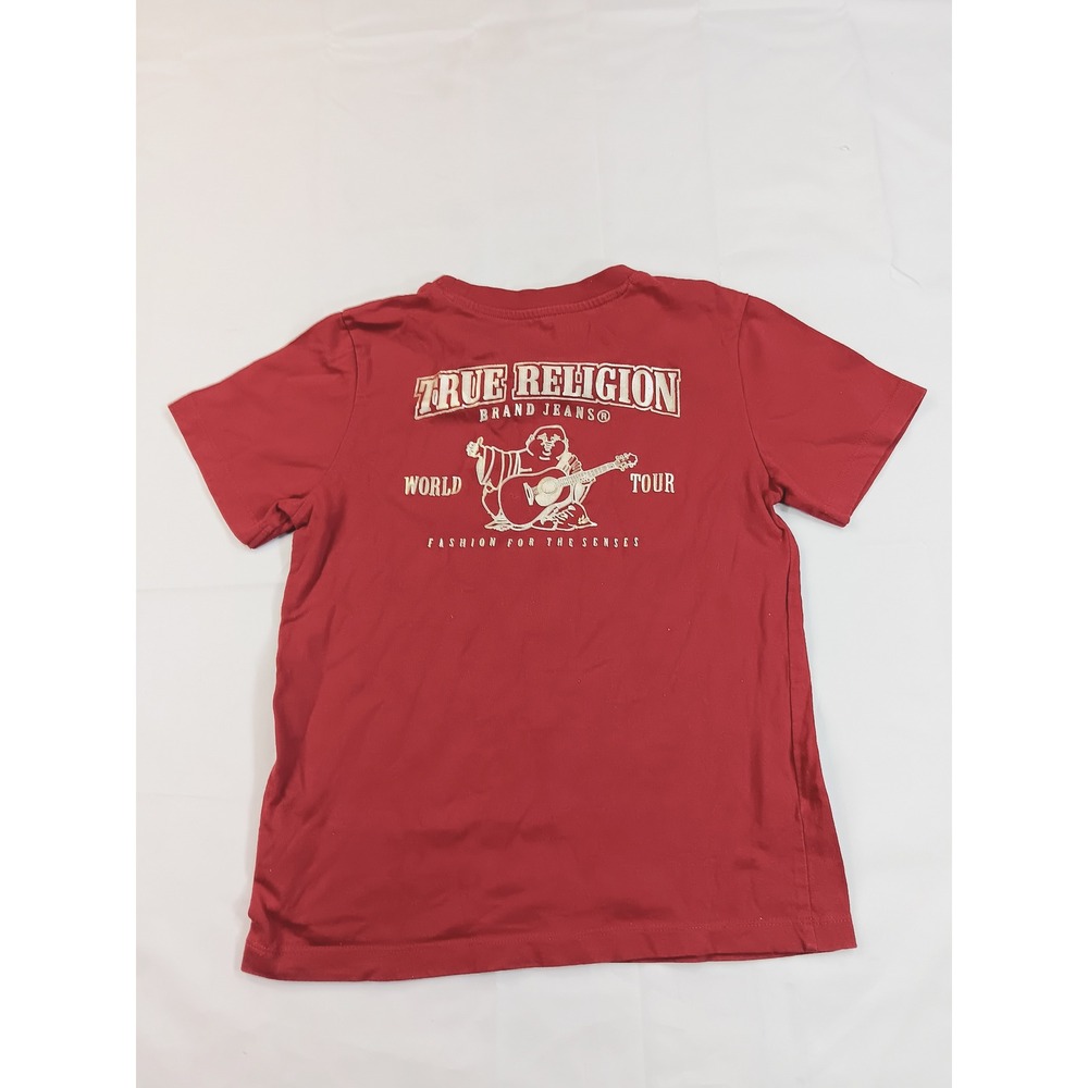 True Religion World Tour Graphic Tee Kids Size M Burgundy Buddha Shirt